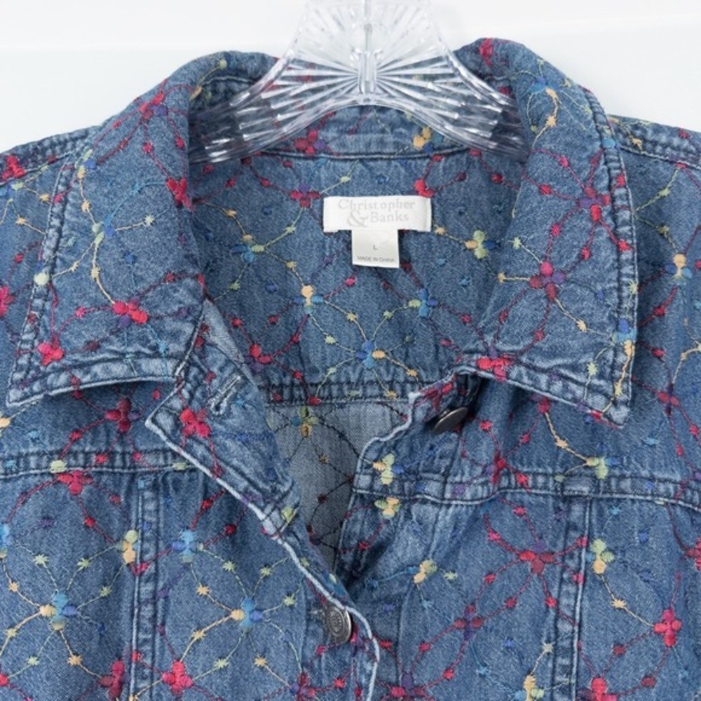 Vintage Embroidered Denim Light Shirt Jacket Colorful Dopamine Y2K Indie Large - Picture 5 of 16